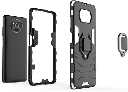 Miniatura 4 de QiongNi Funda para Xiaomi Poco X3 Pro, soporte de anillo giratorio de 360 grados con soporte magnético para automóvil para Xiaomi Poco X3 MZB07Z2IN