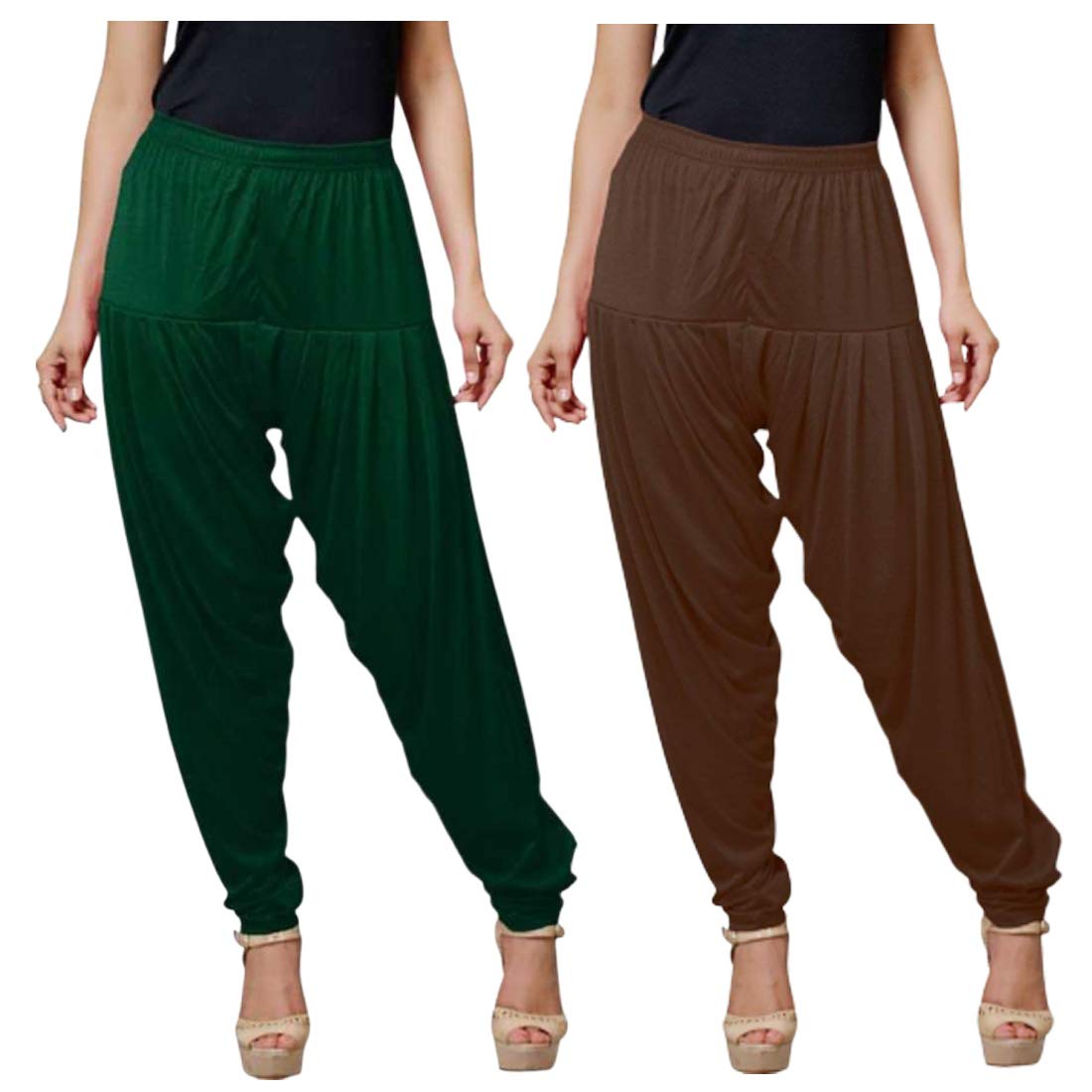 Valar Women's Viscose Solid Patiala Pant Combo Pack of 2 (Dark Green and Brown)