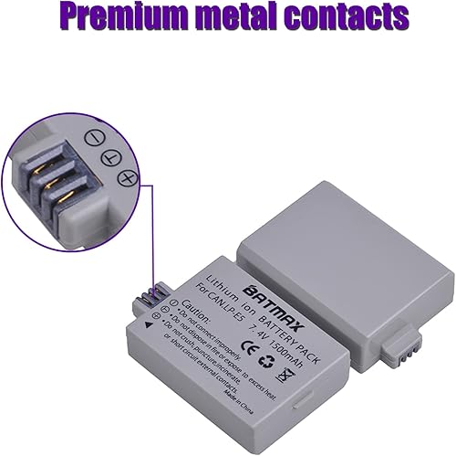 Miniatura 2 de Batmax Paquete de 2 baterías LP-E5 + LED Dual Bulit-in USB cargador con puerto tipo C para Canon EOS Rebel XS, Rebel Xsi, Rebel T1i, 1000D, 500D,