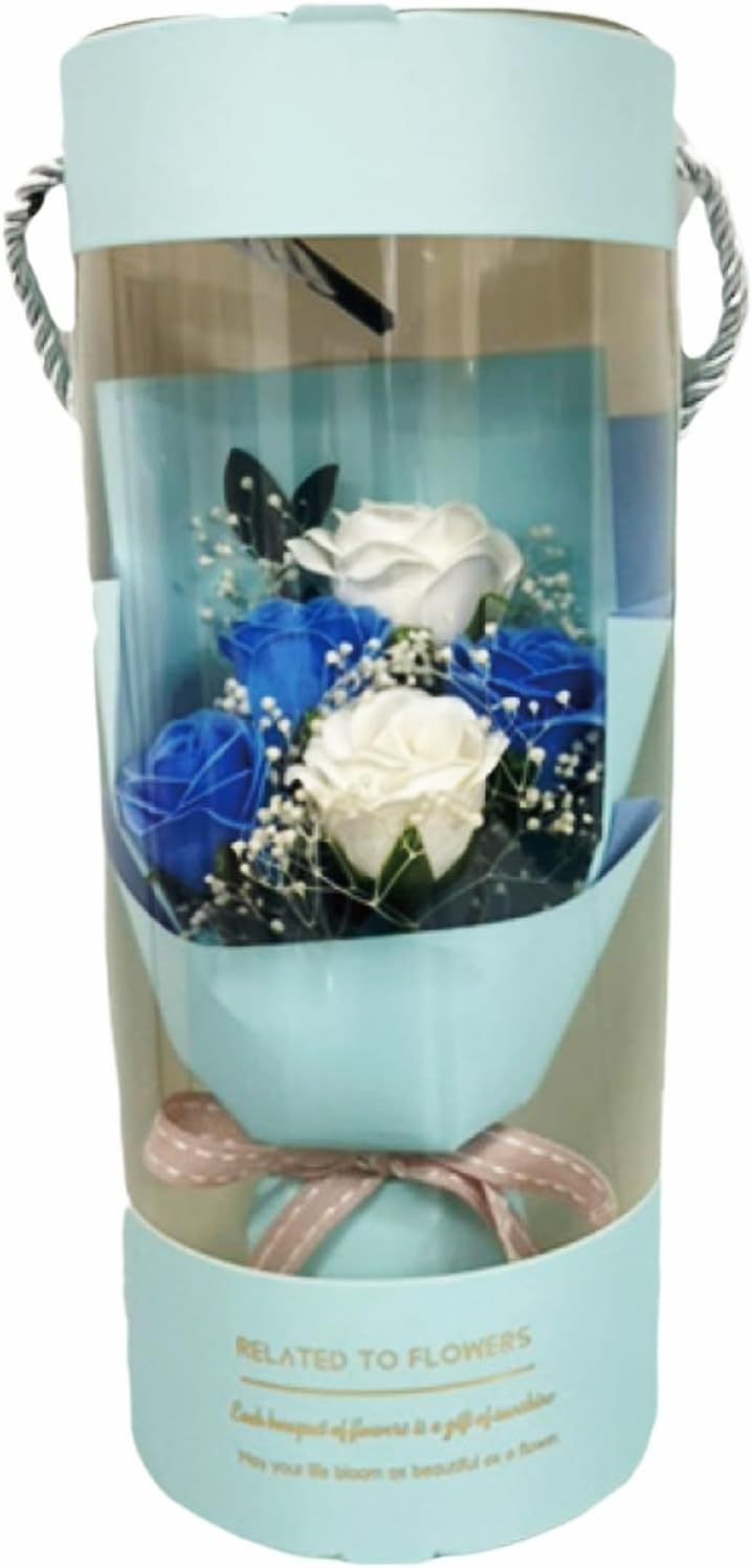 Q-FLA 821578 Soap Flower Artificial Petite Rose Bouquet Blue BL Mother's Day Bouquet Gift Celebration