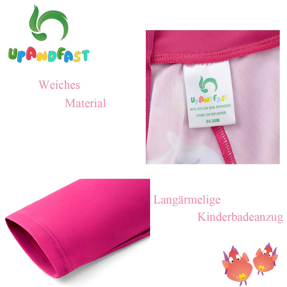 upandfast UPF50 + Sonnenschutz Langärmlige, schnell trocknende Badebekleidung für Baby(Rosarot,9-12 Monate)