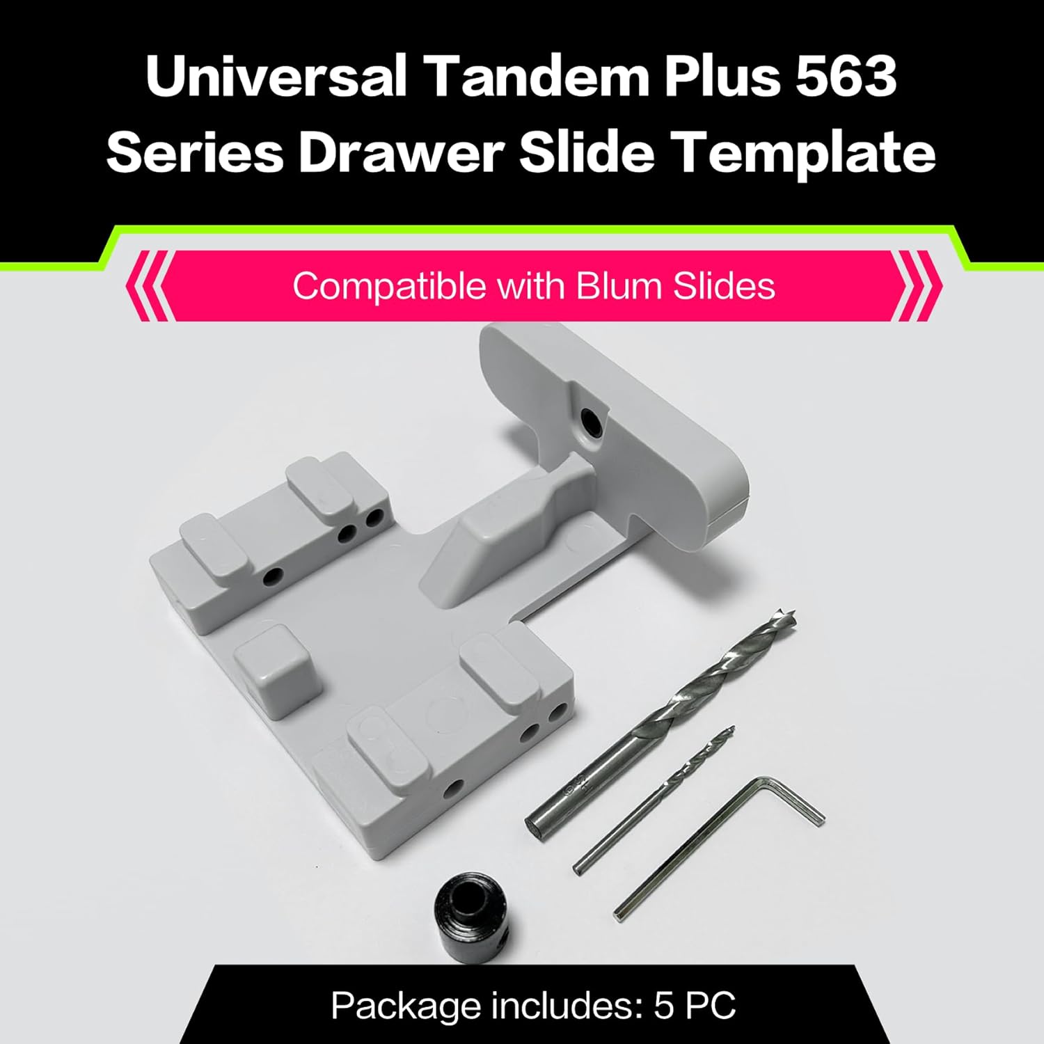 Universal Tandem Plus 563 Series Drawer Slide Template – Compatible with Blum Slides, Easy Installation Tool with Pre-Drilled Holes, Durable Plastic