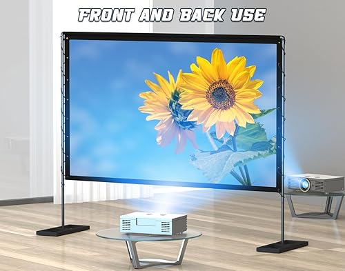 Miniatura 5 de Queension Pantalla de proyector para exteriores de 100 pulgadas con soporte, pantalla de proyector portátil 169 HD 4K, pantalla de películas con