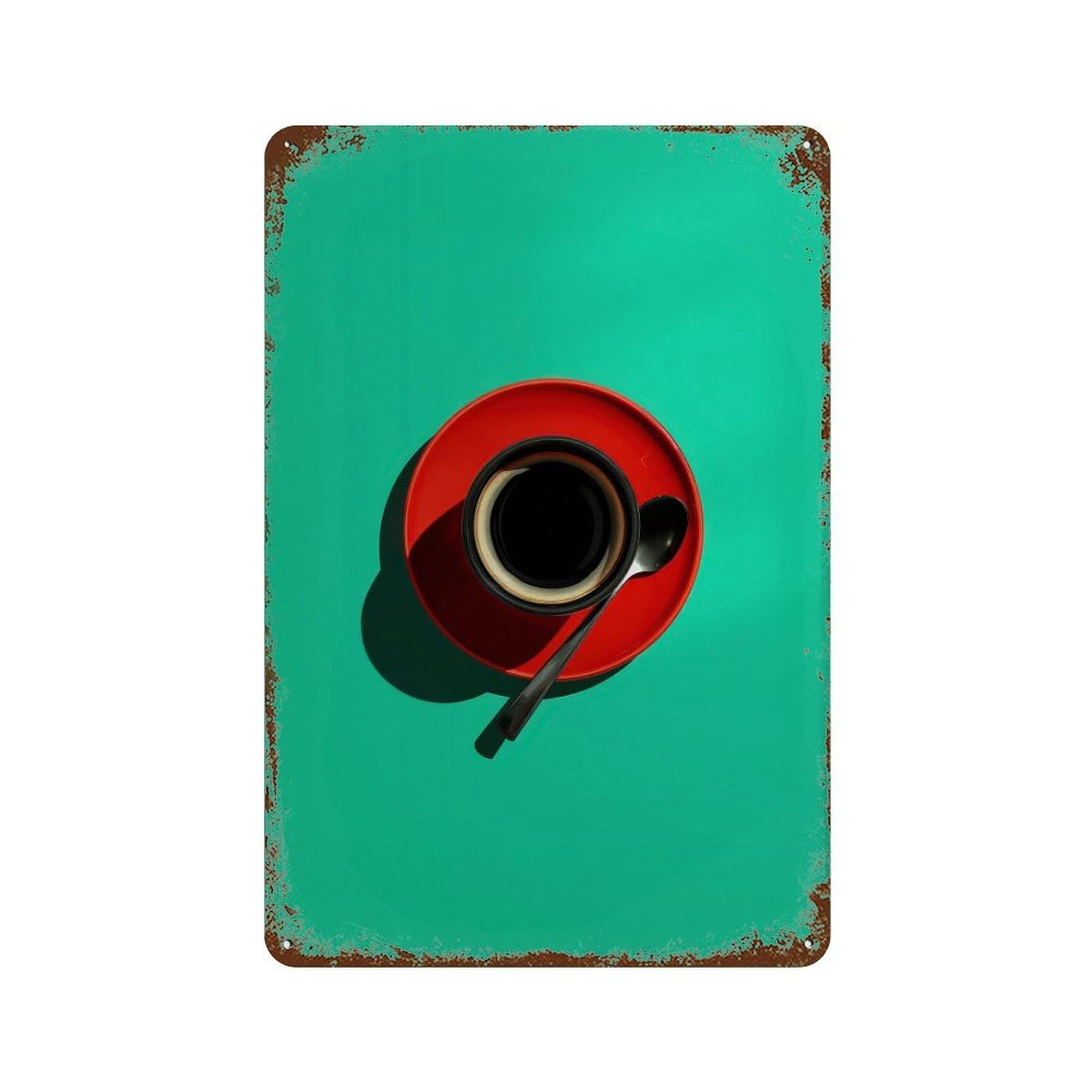 xiaoxiaoshen Red Coffee Cup Turquoise Background Wall Decor Art Metal Tin Poster Modern Home Decor Art Home Bar Shop Decorations Vintage Sign 30x20cm