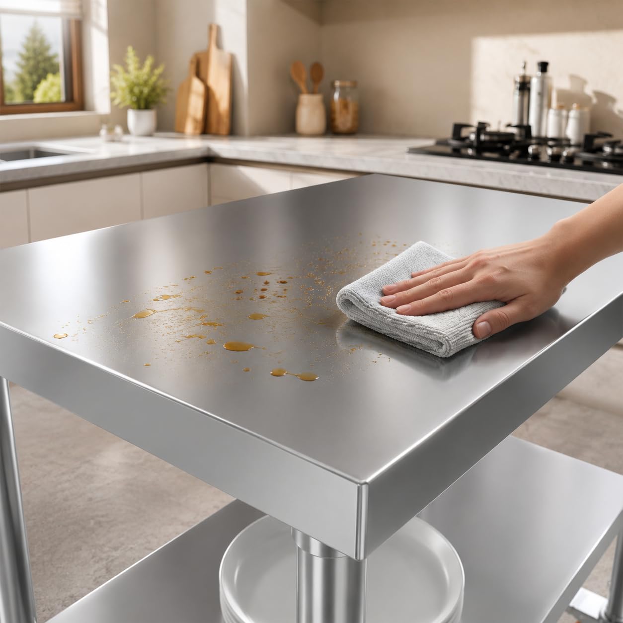 Tavolo da lavoro in acciaio inox, 86 x 76 x 60 cm, tavolo