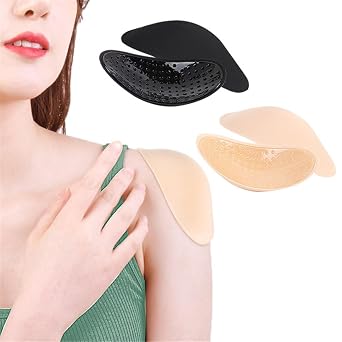 2 Pairs Silicone Shoulder Pads for Womens Clothings, Anti-Slip Shoulder Push-up Pads, Reusable, Natural, Invisible Enhancer Shoulder Pads for Clothing Skin+Black