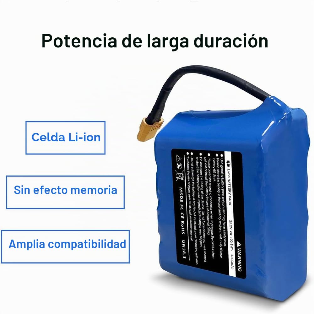 Batería de Repuesto para Hoverboard de 25,2 V, 29,4 V y 4000 mAh con Conector XT60. Batería de Litio de 24 V y 4 Ah para patinetes autoequilibrados de 2 Ruedas.