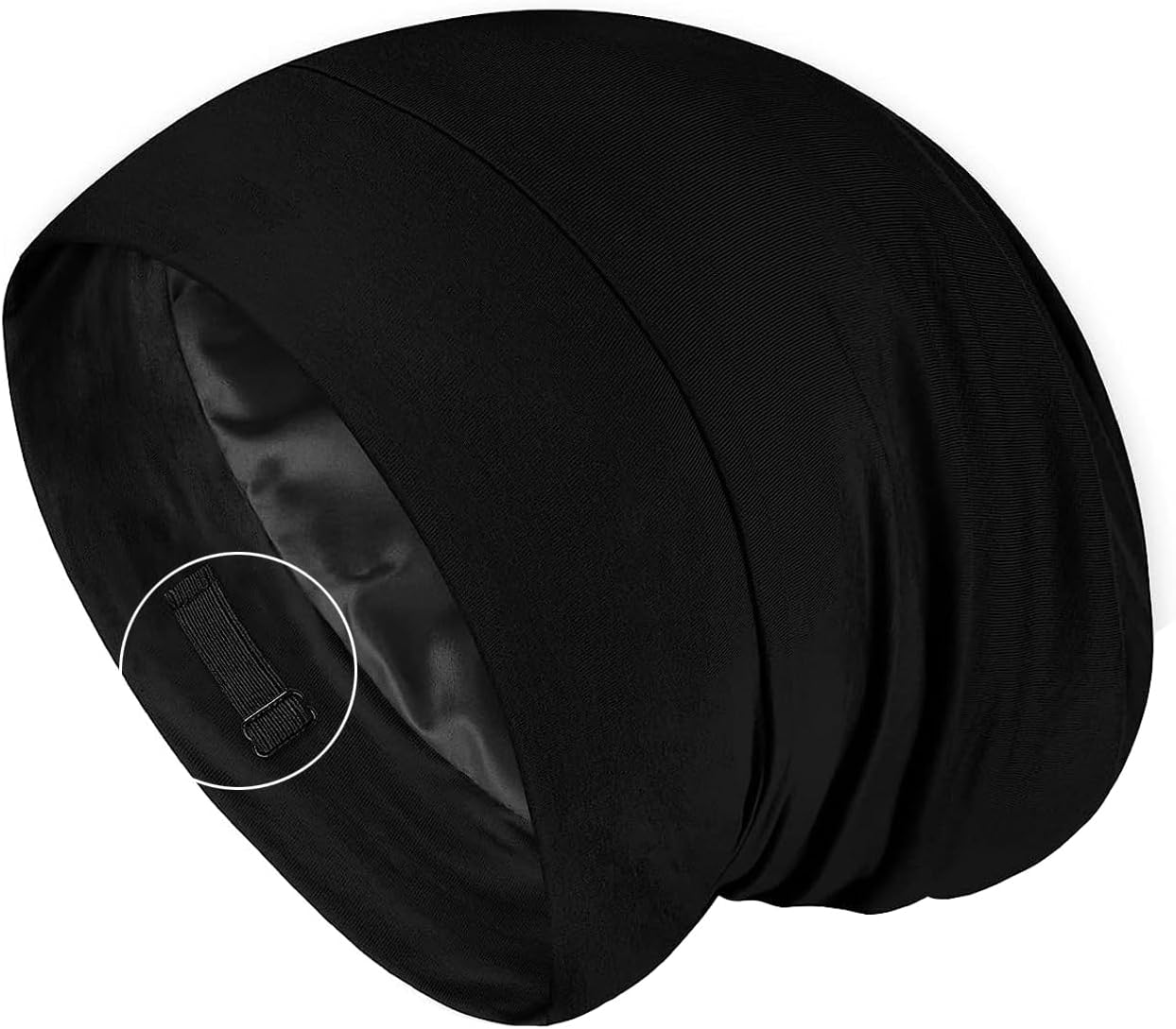 RDS HANKYTEXSatin Bonnet Silk Lined Sleep Cap - Adjustable Hair Cover Frizzy Beanie Slouchy Night Cap for Protection