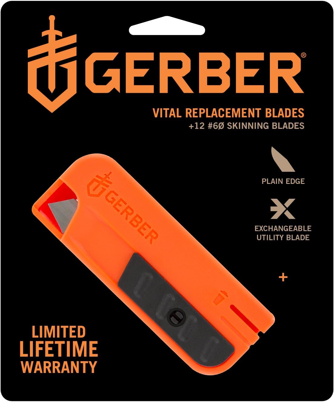 Gerber Gear Vital Pocket Folding Hunting Knife 2.8" Replacement Blades with Disposal Container, Sharp Blades for Field-Dressing and Skinning, 12-Pack