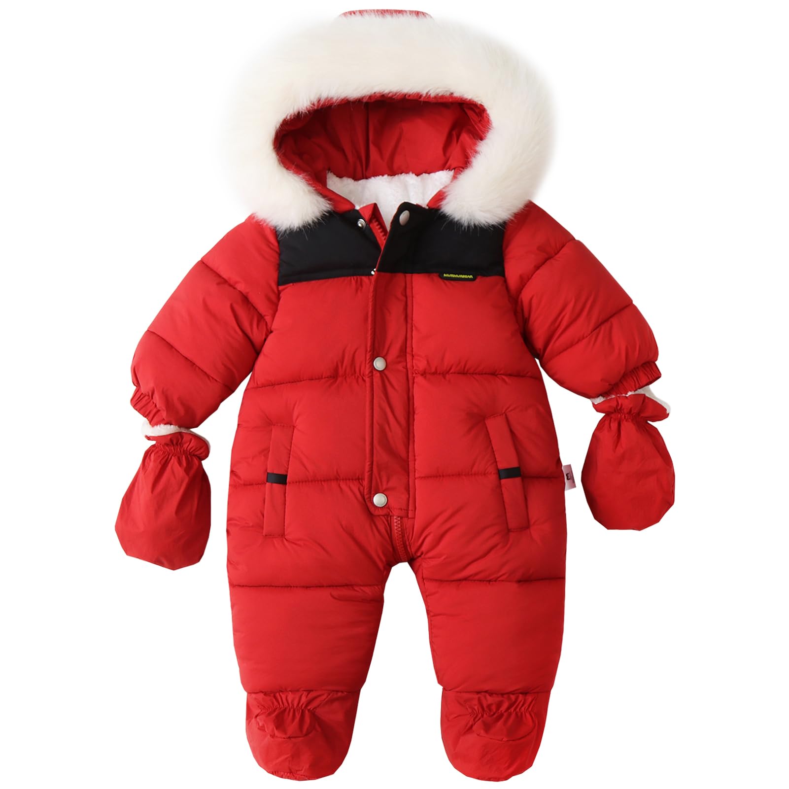 Mono de nieve para bebé, para niña, mono de nieve, con guantes, cálido, con capucha de piel extraíble, mono de invierno
