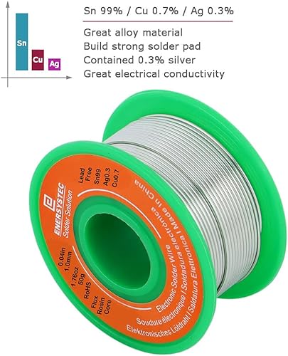 Miniatura 6 de Alambre de soldadura sin plomo Flujo de núcleo de colofonia 0.039 in Electrónica Diámetro de soldadura 0.04in Sin plomo 1.76oz 1.76 oz Sn99 Ag0.3