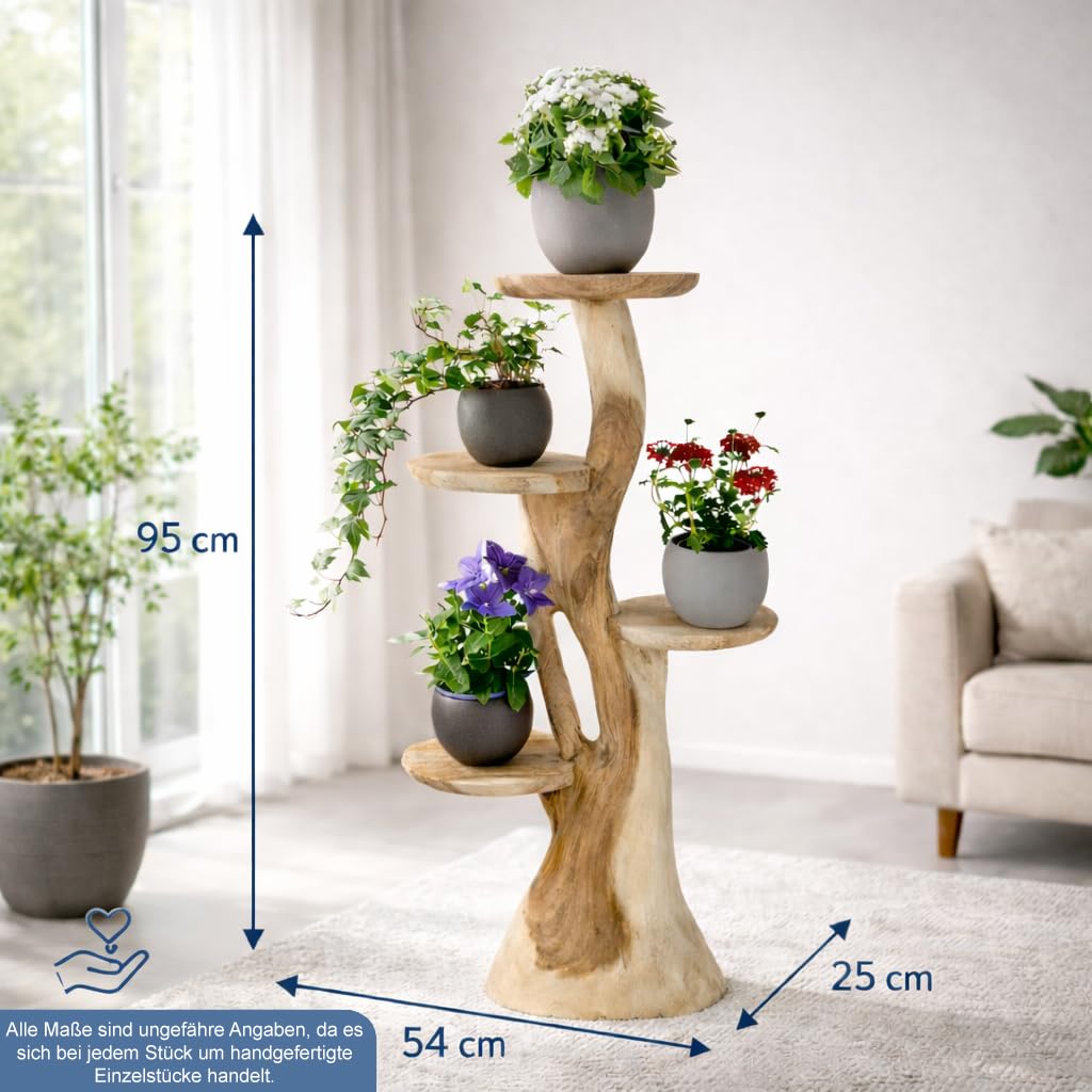 Blumenständer Blumentreppe Blumenpodest Blumenhocker Pflanzen Blumen Deko Treppe Holz Massivholz Suar mit 4 Ablagen Höhe 95cm Pflanzenetagere Pflanzenständer
