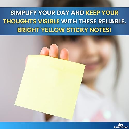 Miniatura 9 de 1InTheOffice Notas adhesivas de 3 x 3, notas adhesivas amarillas, bloc de notas autoadhesivas, 100 hojas/paquete, 12 unidades