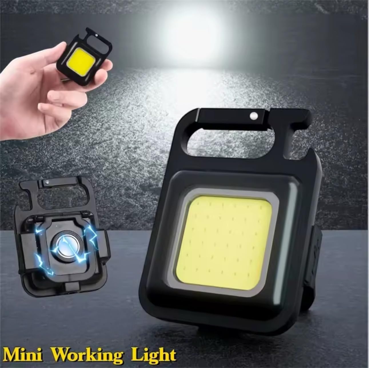 Multipurpose Light, Ultra Bright 1000 Lumens, Multi-Function with Carabiner Clip for Keychain, Bottle Opener, Rechargeable COB LED, USB-C Charging, Strong Magnetic Base, Folding Bracket, Tripod Mount
