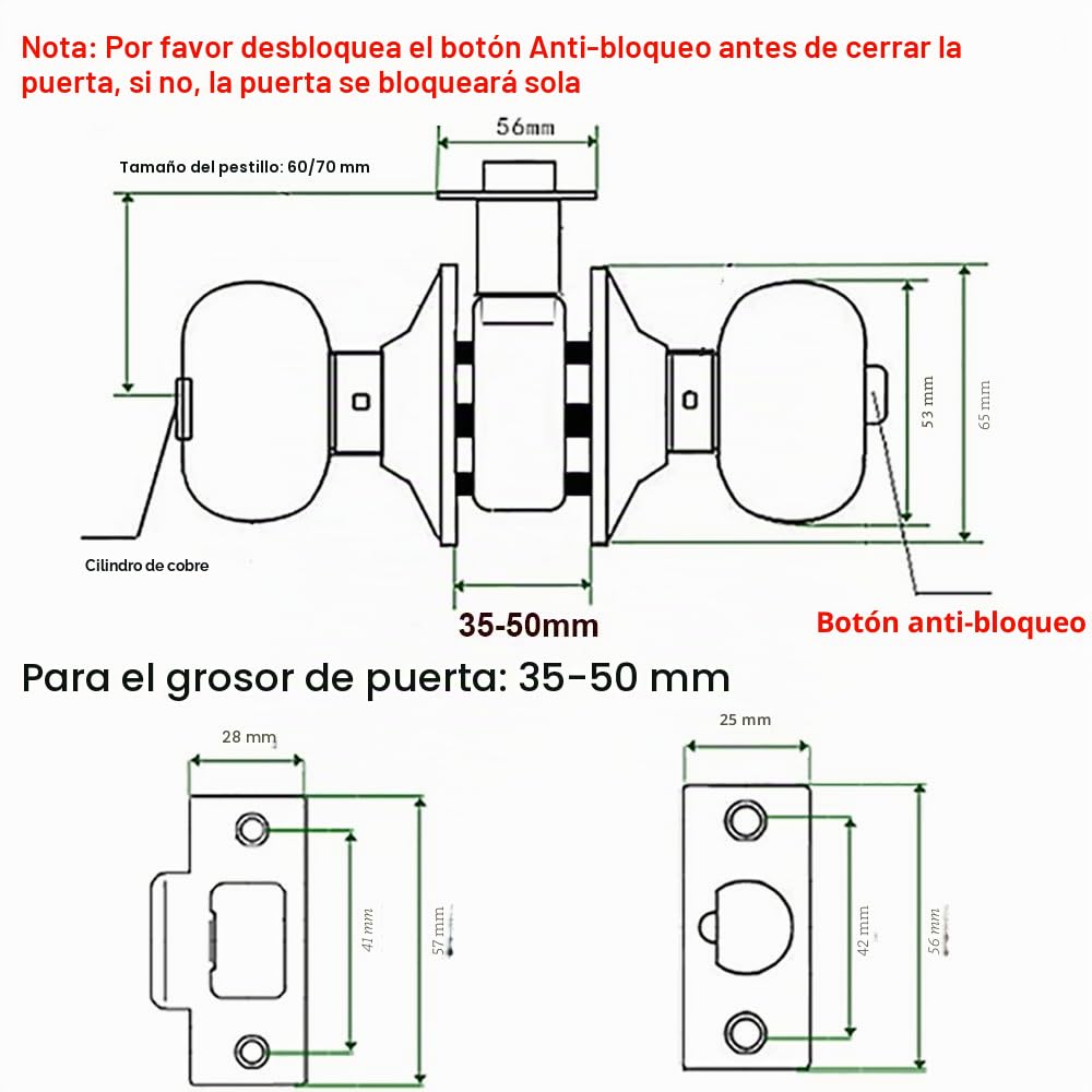 Qrity Acero Inoxidable Tirador de puerta Tirador de puerta Lock Lockset para entrada o Paso, Entrance, La Base de Cobre, Tamaño de Pestillo 60 / 70mm