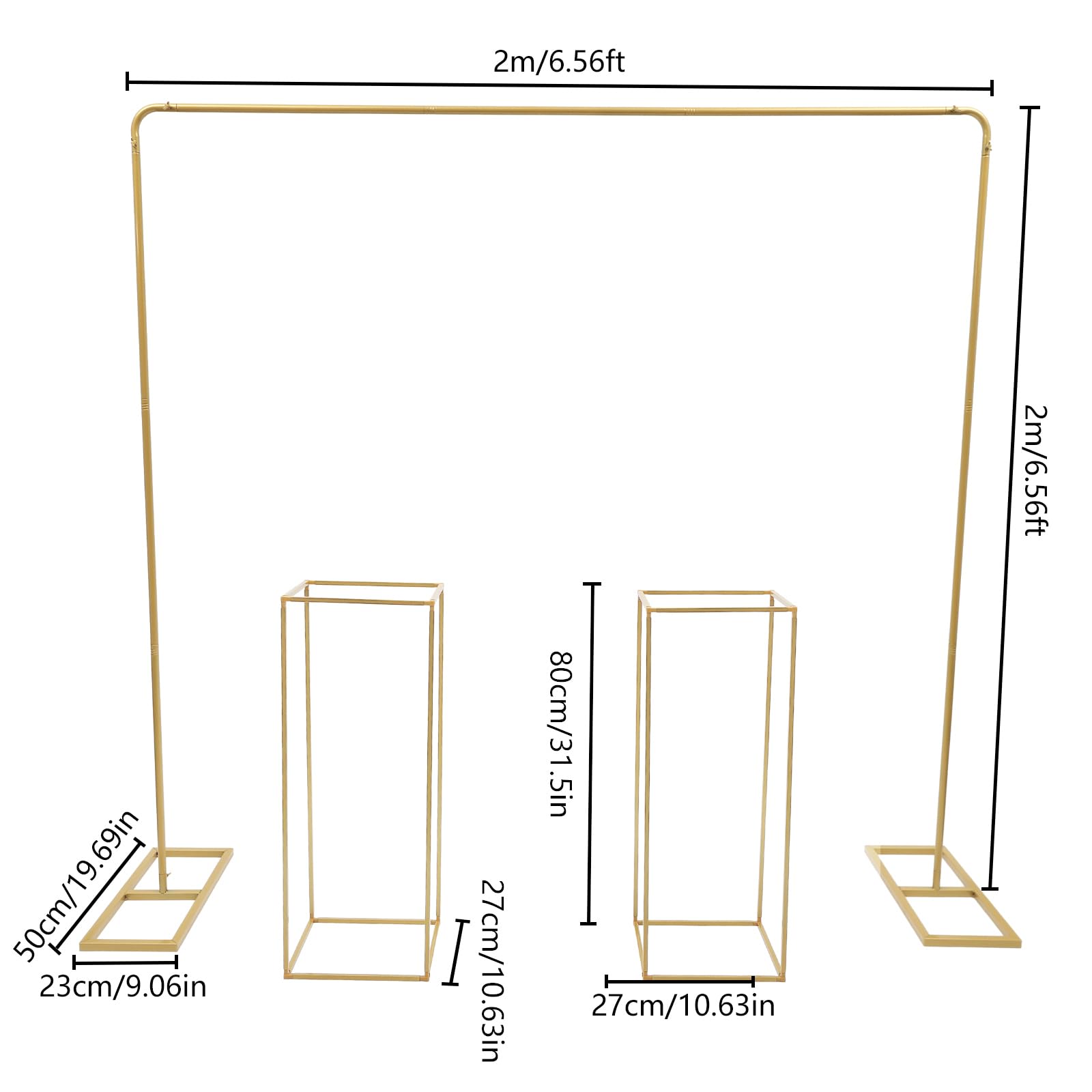 Dekorationsständer-Set Gold, Ballonständer 2x2m, 2 Blumenständer