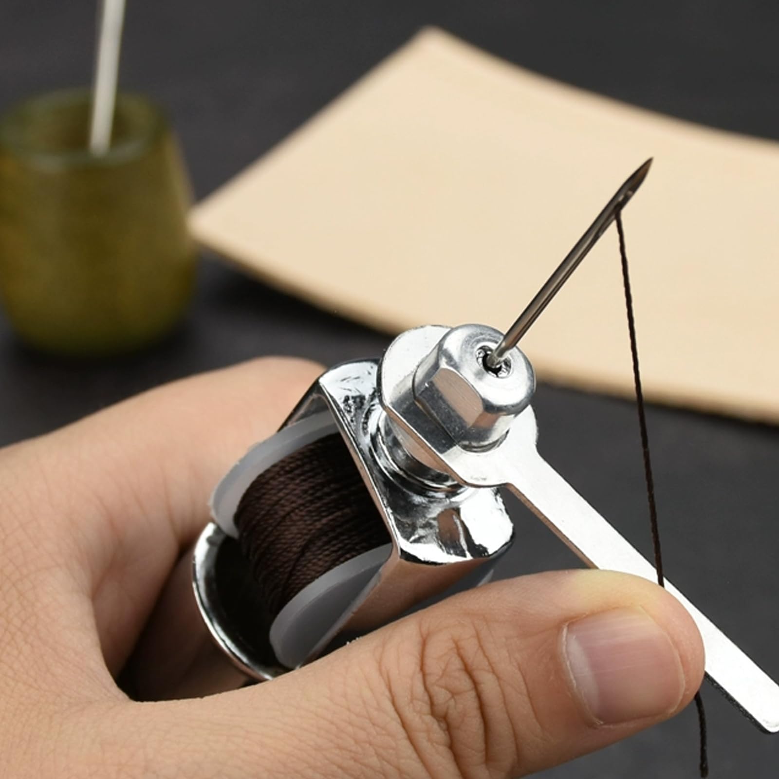 Dekaim Poinçon à 3 Aiguilles à Coudre Avec Poignée En Cuivre - Kit D'outils De Réparation De Chaussures En Cuir - Poinçons De Couture Pour Sac En Cuir, Toile, Tissu Lourd