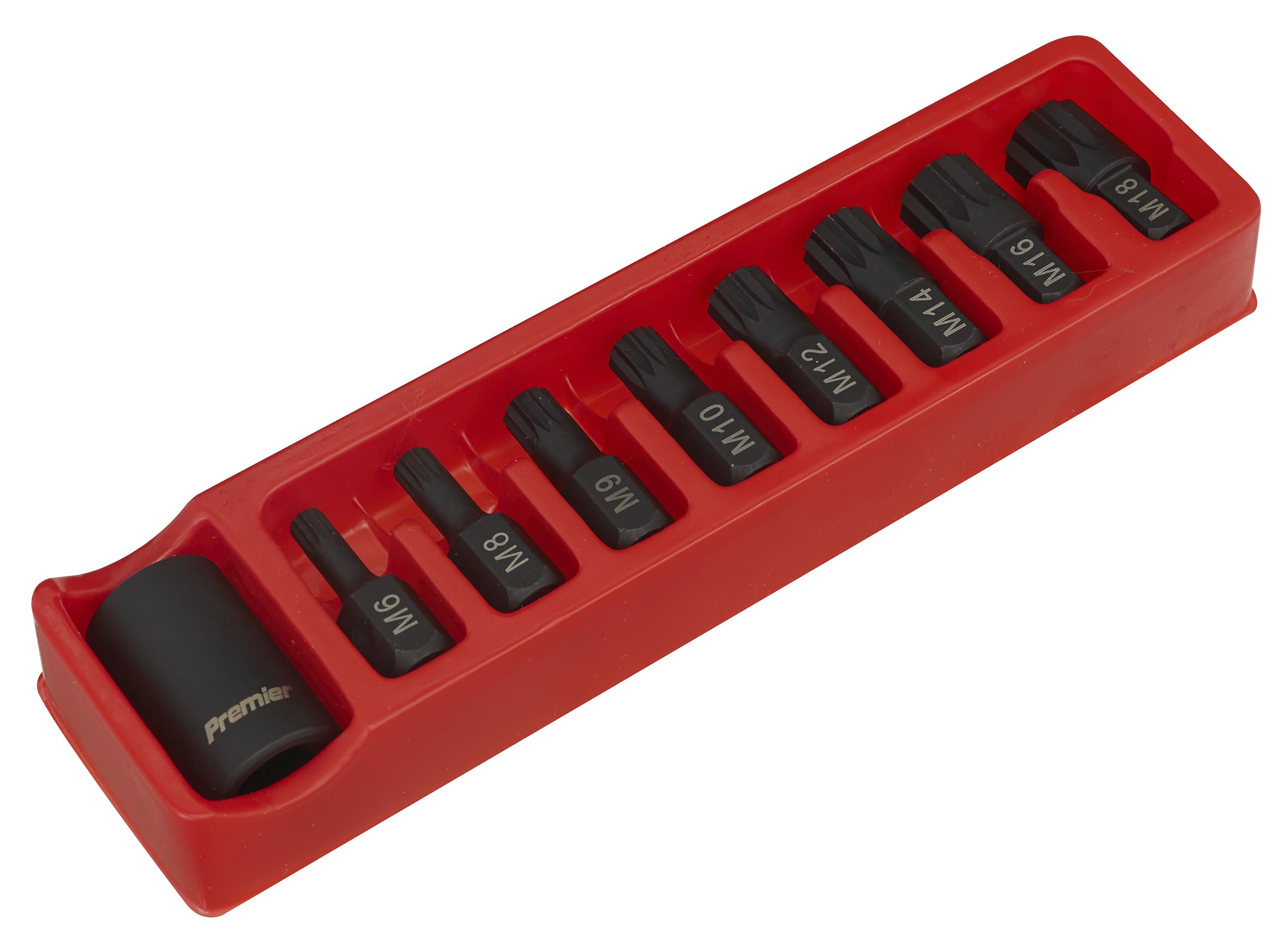 Sealey Tools AK5611 Spline Impact Bit Set With Bit Holder 1/2 Drive M6 - M18