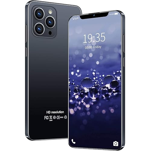 Smart Phone HD Full Screen Phone, I12 Pro Max Smart Phone Unlocked, 6.8inch Water Drop Screen 4+32G RAM Unlocked Smartphones (Black)