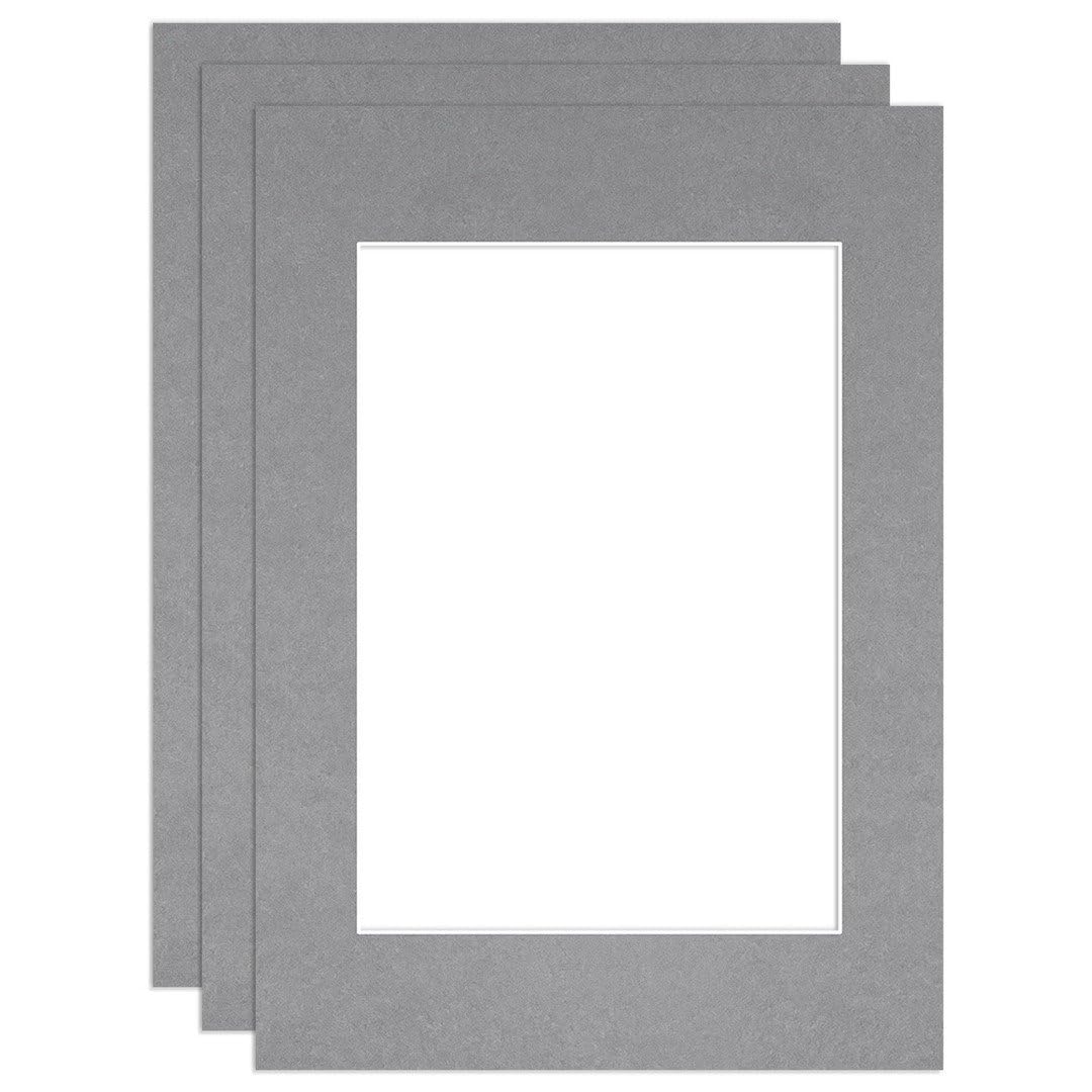 Procut Global 7x5" Mid Grey Picture Mounts to Fit 5x3.5" Aperture - Precision Cut Cardboard Photo Mount - Ideal for Frames, Prints, Artwork & Certificates - Sizes & Colours Available - 3 Pack