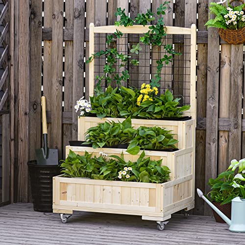 Outsunny3tiersraisedgardenbedwithtrellis53hverticalplanterboxwithwheelsbackstorageareaforflowersvegetablesherbsnatural Urban Country Home Decor Outsunny 3 tiers raised garden bed with trellis 53 h vertical planter box with wheels back storage area for flowers vegetables herbs natural urban country home decor