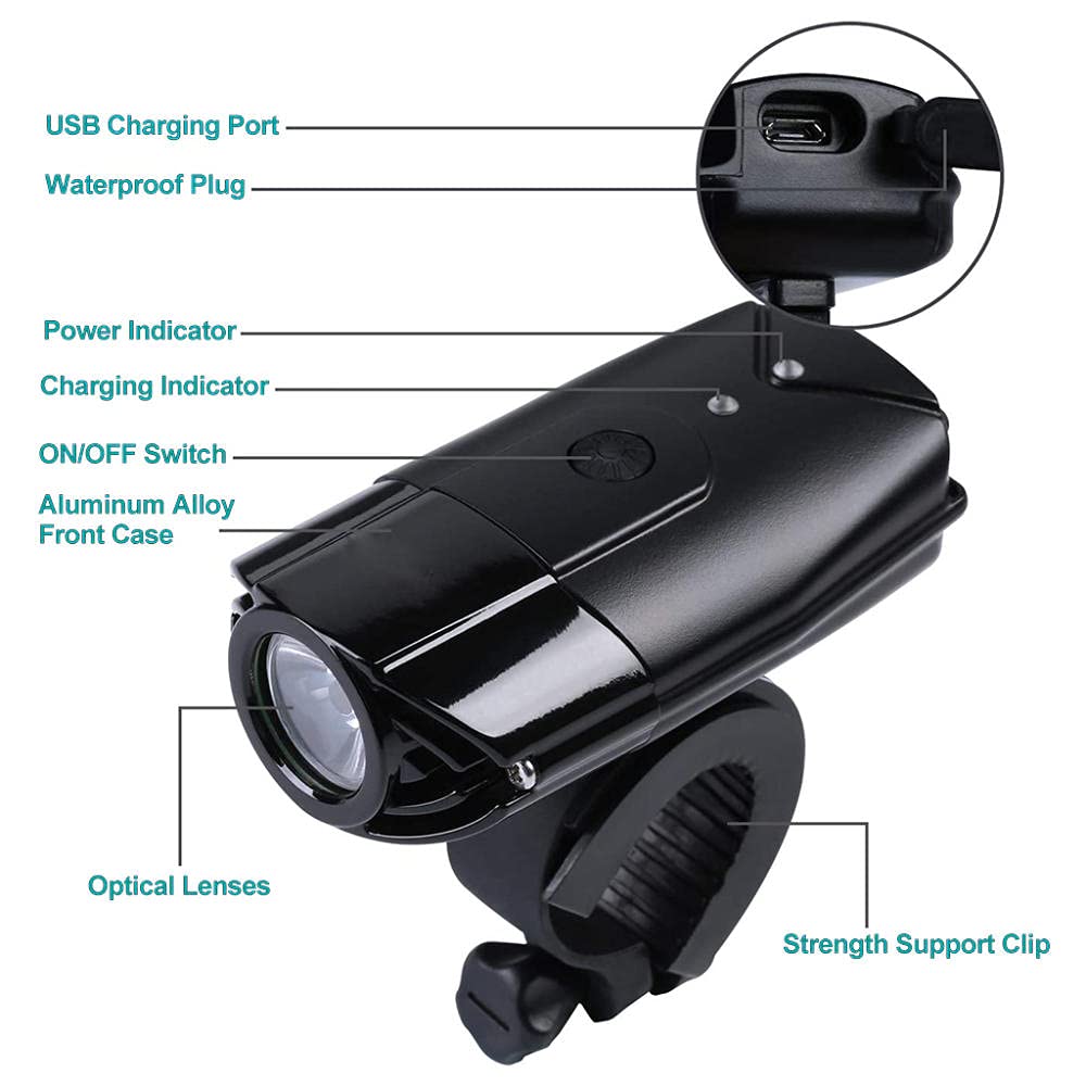 luci Bicicletta LED,2000mAh luci Bici Ricaricabili USB, Luce Bici Anteriore Potente 1200 Lumens,Impermeabile IPX6 Set di luci per Bicicletta per Strada e Montagna-1200mAh. Super