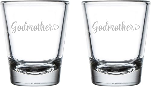 MIP Juego de 2 vasos de chupito de 1.75 onzas, regalo madrina con corazón