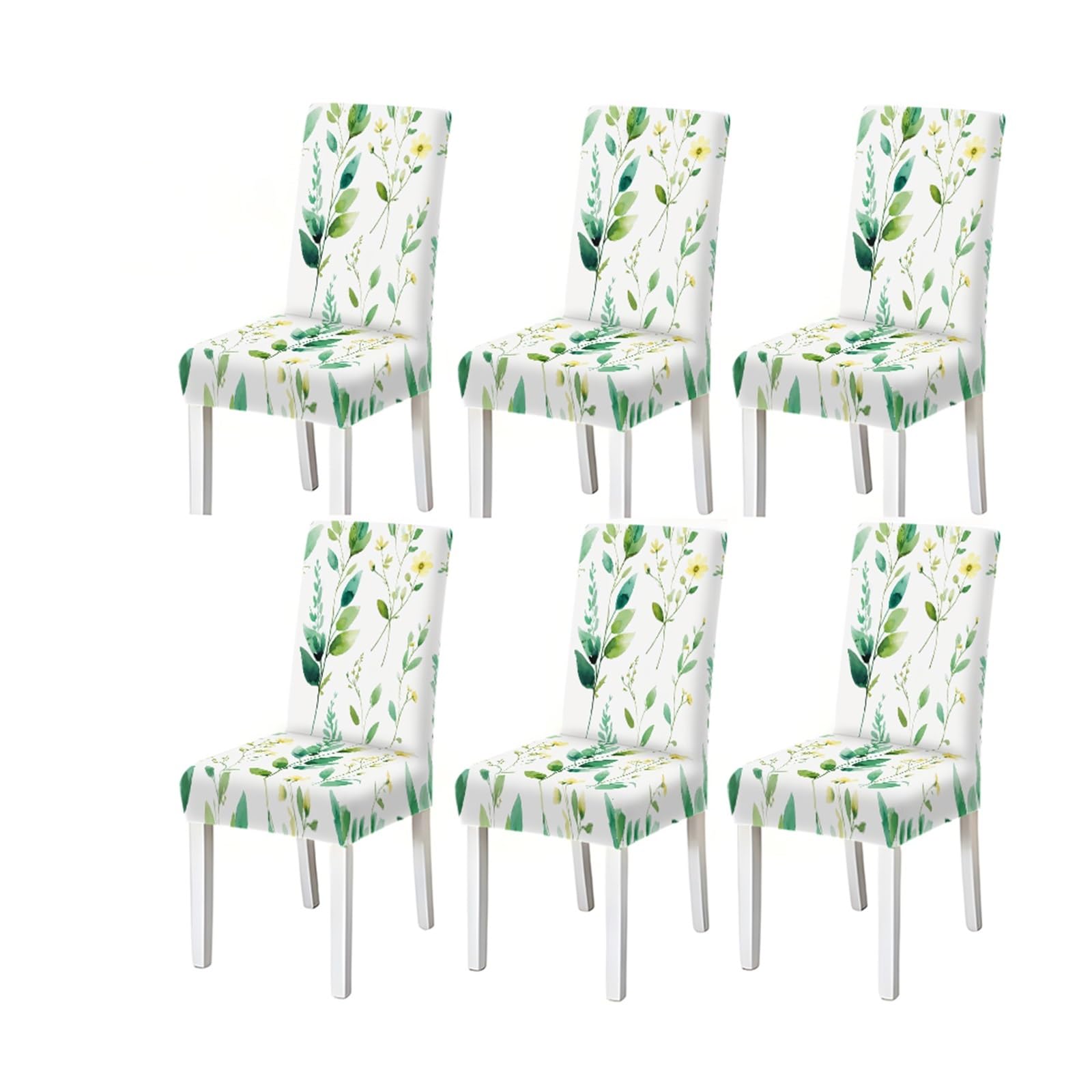 BOSUYBN Watercolor Green Leaf Yellow Flower Pattern Print Dining Chair Covers Set Of 2/4/6, Stretch Slipcovers For Kitchen Dining Room Furniture Protectors for Home Dining Room(6PCSChair cover)