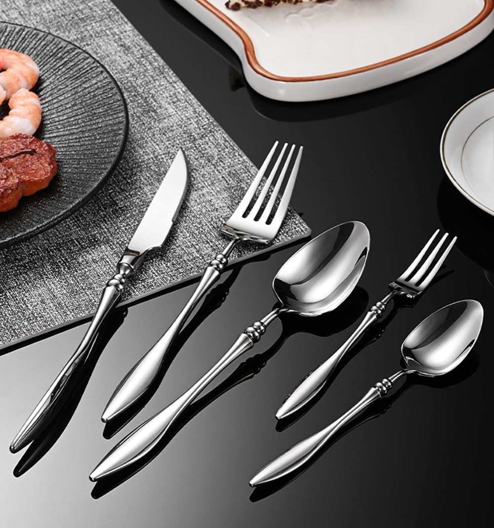 TWEE Silverware Set for 8 Modern 18/10 Stainless Steel Flatware Set 40 Piece Elegant Cutlery Utensils Mirror Polished Eating for Home Kitchen Wedding Restaurant Dishwasher Safe Tableware Set