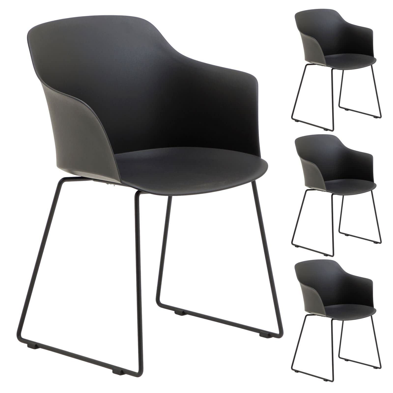 IDIMEX Gartenstuhl FORO im 4er Set, Schwarz - Outdoor Schalenstuhl aus Polypropylen, Sitzschale UV-beständig und pflegeleicht, schlanke Metallbeine, modernes Design für Garten und Terrasse