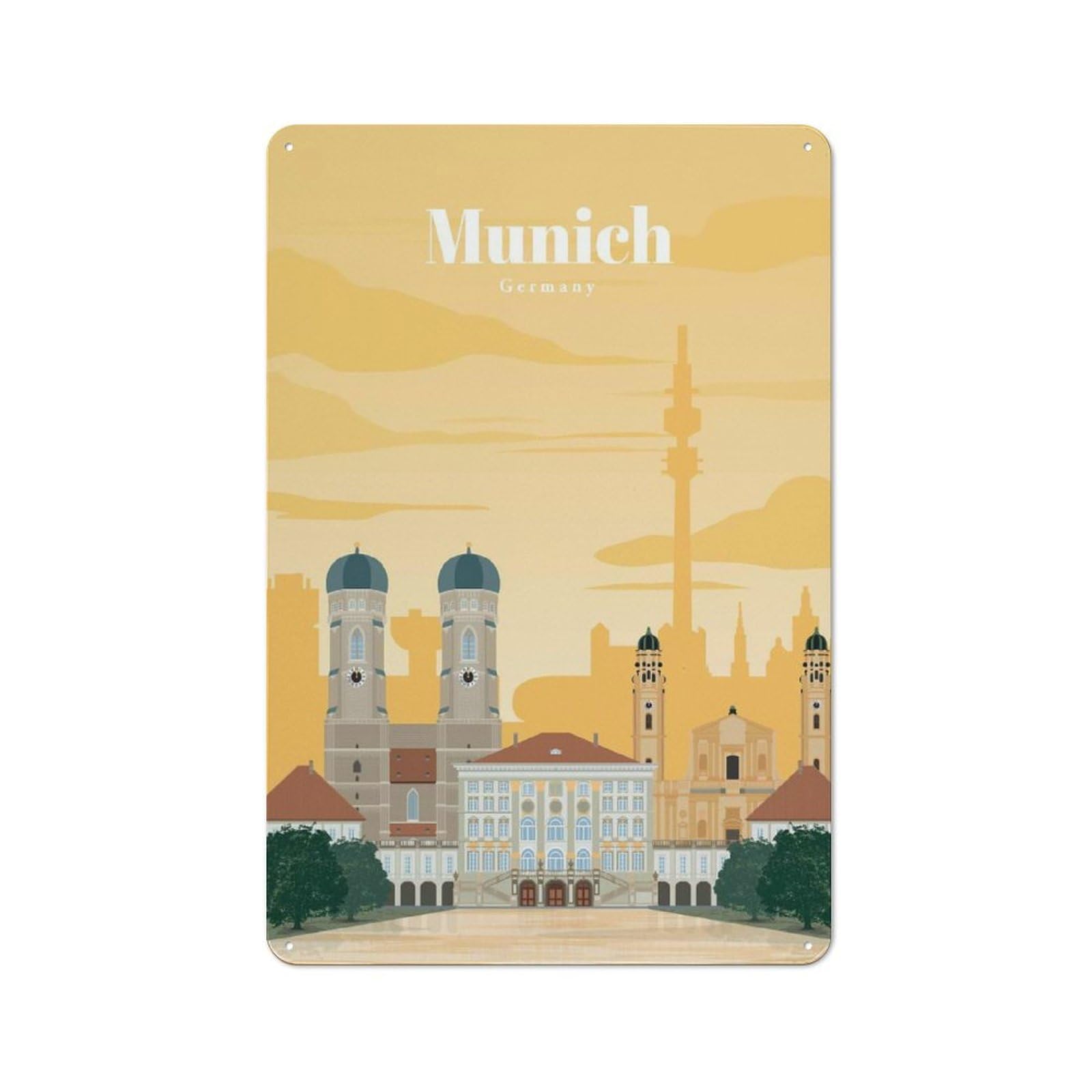 Junmoney Travel To Munich 30X20cm Industrial-Style Tin Sign With For Hallway Wall, A Metal Wall Feature For A Newly Arranged Hallway