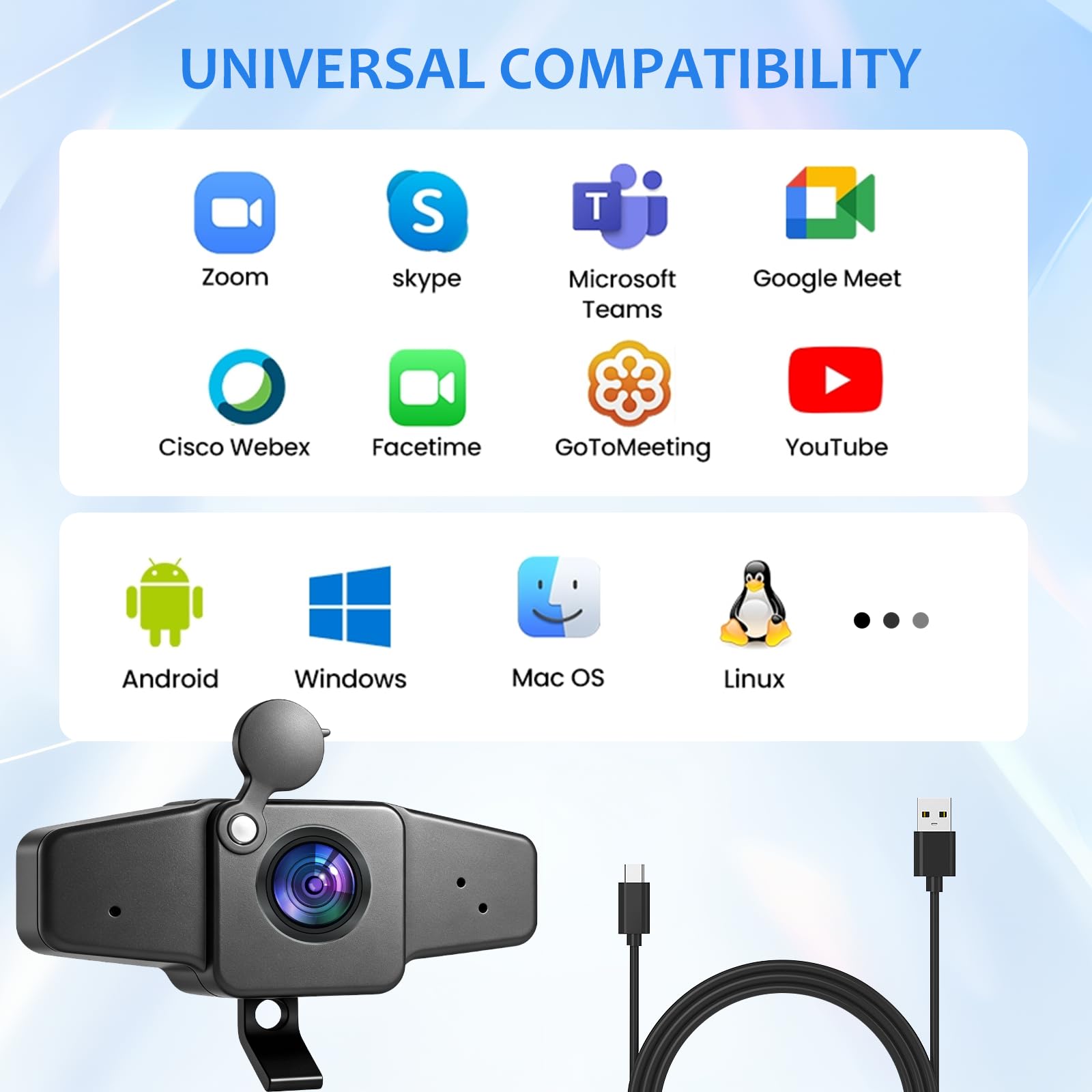 POHO Webcam 4K per PC, fotocamera ultra HD con messa a fuoco automatica PDAF, correzione automatica della luce, Plug & Play, FOV 70°, webcam con microfono, copertura per privacy, per streaming