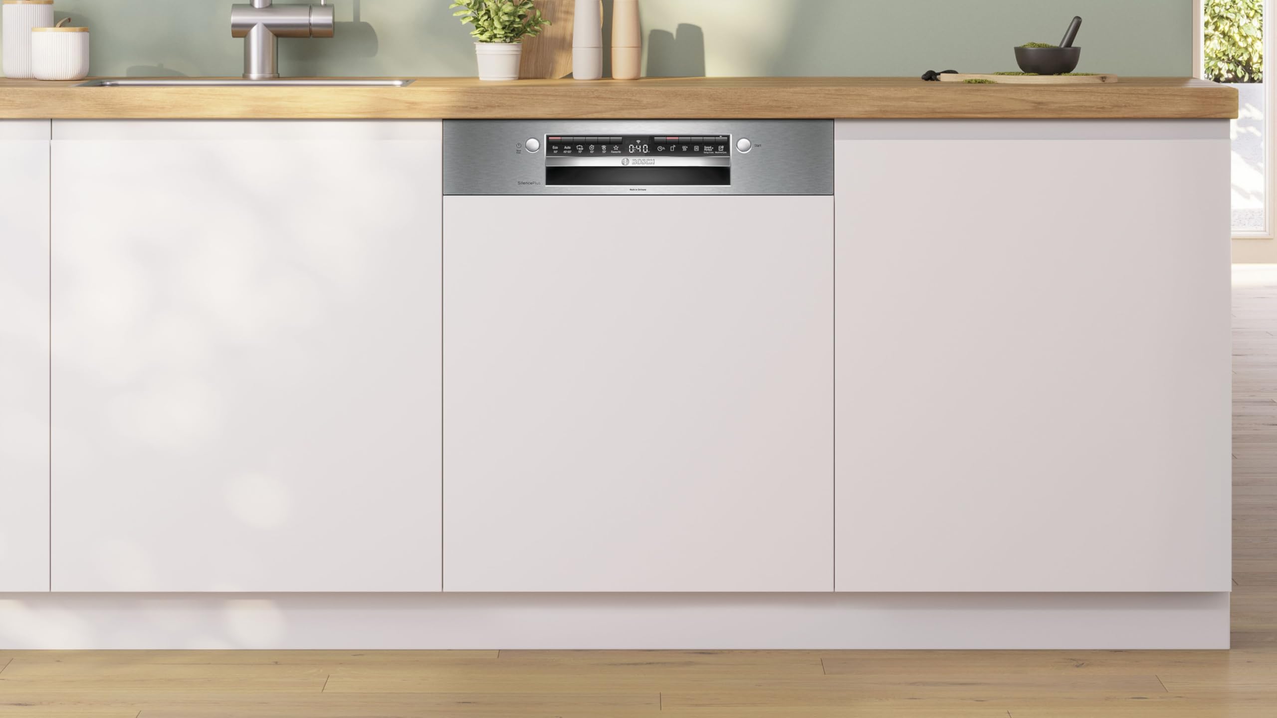 Bosch SMI4HCS07E, Série 4, Lave-vaisselle 60 cm, Encastrable avec Bandeau, Acier brossé