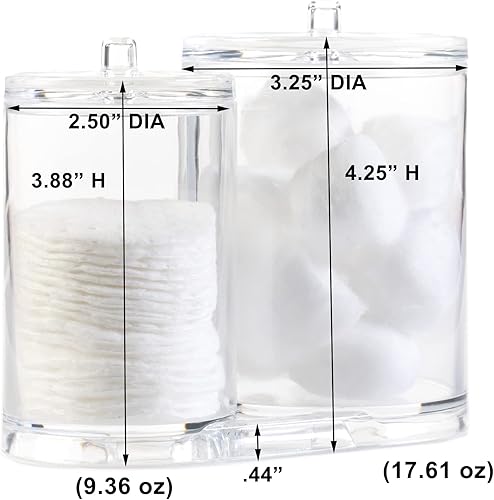 Miniatura 5 de Huji Organizador de cosméticos de acrílico para Q-Tip y soporte de bolas de algodón con tapas, tarros de 9.36 onzas y 17.61 onzas (paquete de 2)