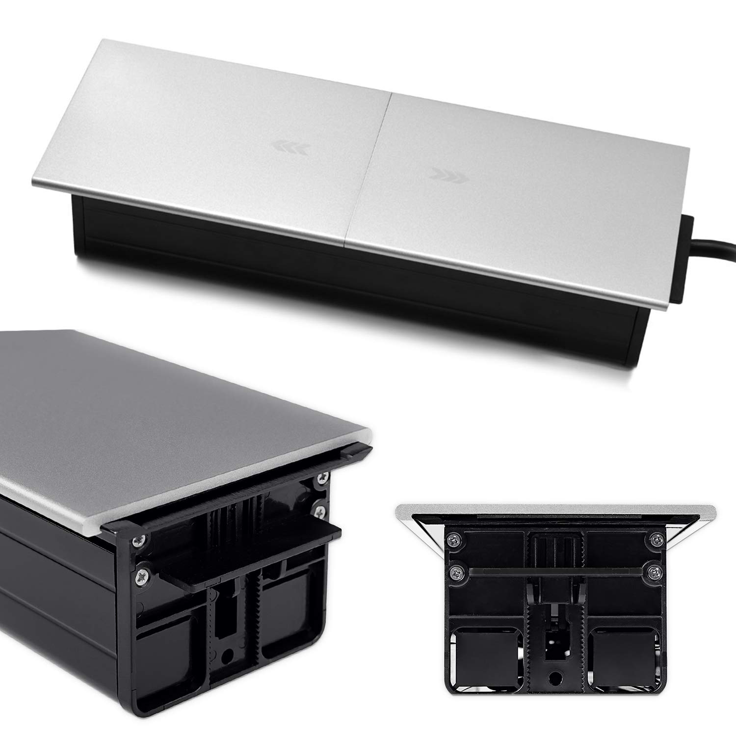 Regleta de enchufes múltiple de metal, 2 enchufes Schuko, 1 USB 2.0, 1 USB 3.0, 1 HDMI, 1 CAT6, 1,5 m de cable con enchufe, para escritorio, muebles, Spacetronik