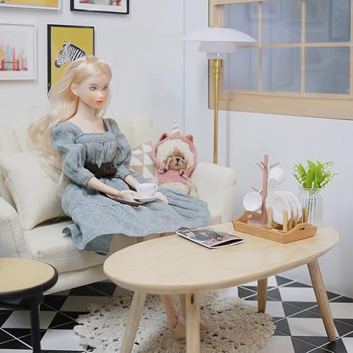 Miniatura 6 de Bandejas de servicio en miniatura para casa de muñecas, bandejas cuadradas de madera a escala 112 para manualidades y accesorios para casa de muñecas