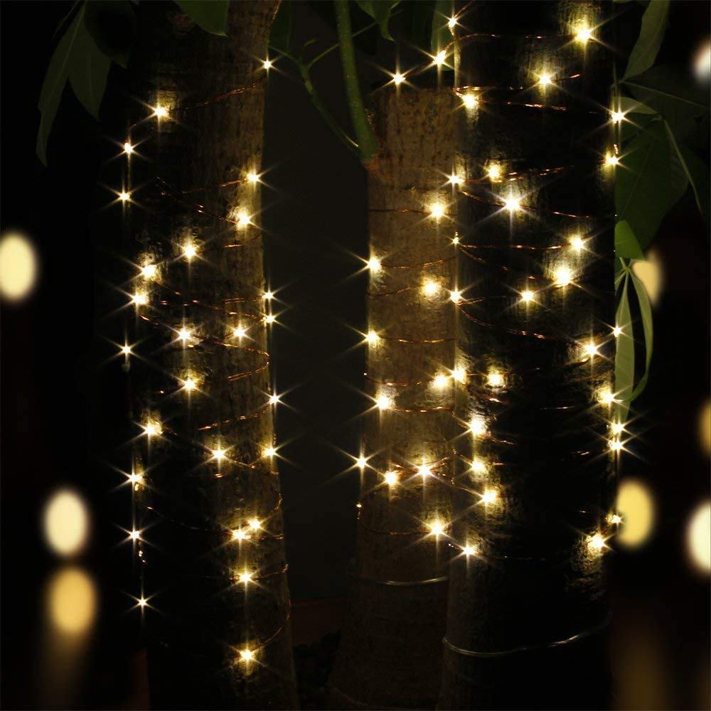 CYLAPEX - Set di 2 luci a energia solare per esterni, 120 LED, 8 modalità, impermeabili, con filo di rame, per albero, cortile, giardino, festa di nozze, decorazione natalizia bianca calda