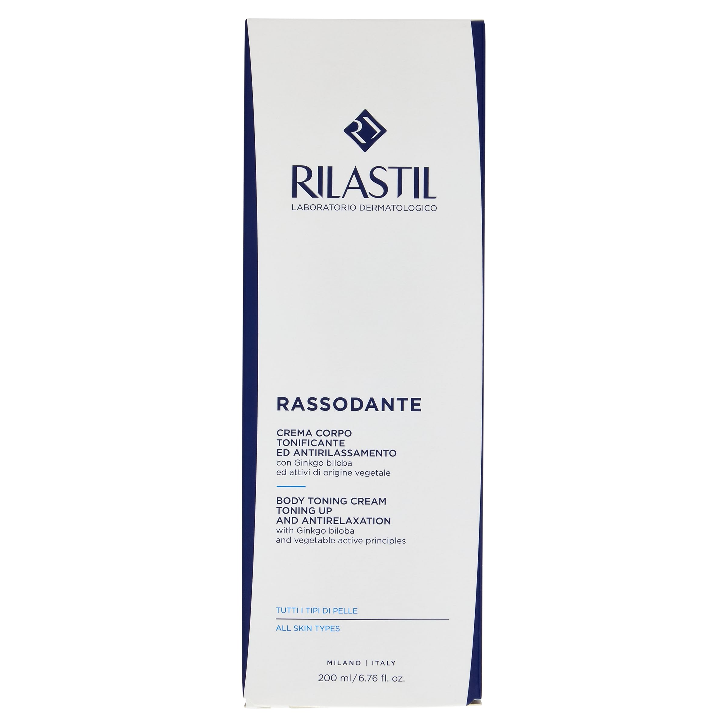 Rilastil Rassodante Crema Corpo, Trattamento Idratante e Rassodante, Contrasta il Rilassamento Cutaneo, per Massaggi Prolungati, con Ginkgo Biloba, Senza Profumo, Confezione da 200 ml