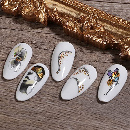 Geometric Lines Nail Stickers,Bronzing Marble Blooming Nail Decals Laser Gold Nail Art Stickers 3D Abstract Line Adhesive Stickers For Nails Women Diy Nail Decorations Nail Supplies,6 Sheets/Set #TOP7