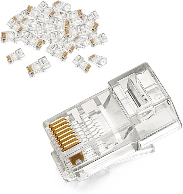 UGREEN RJ45 Connector, 50 Pack Cat5e Cat5 ends RJ45 Crimp Modular Plugs Ethernet Cable End Plug LAN Netowork Connector 8P8C STP Gold Plated