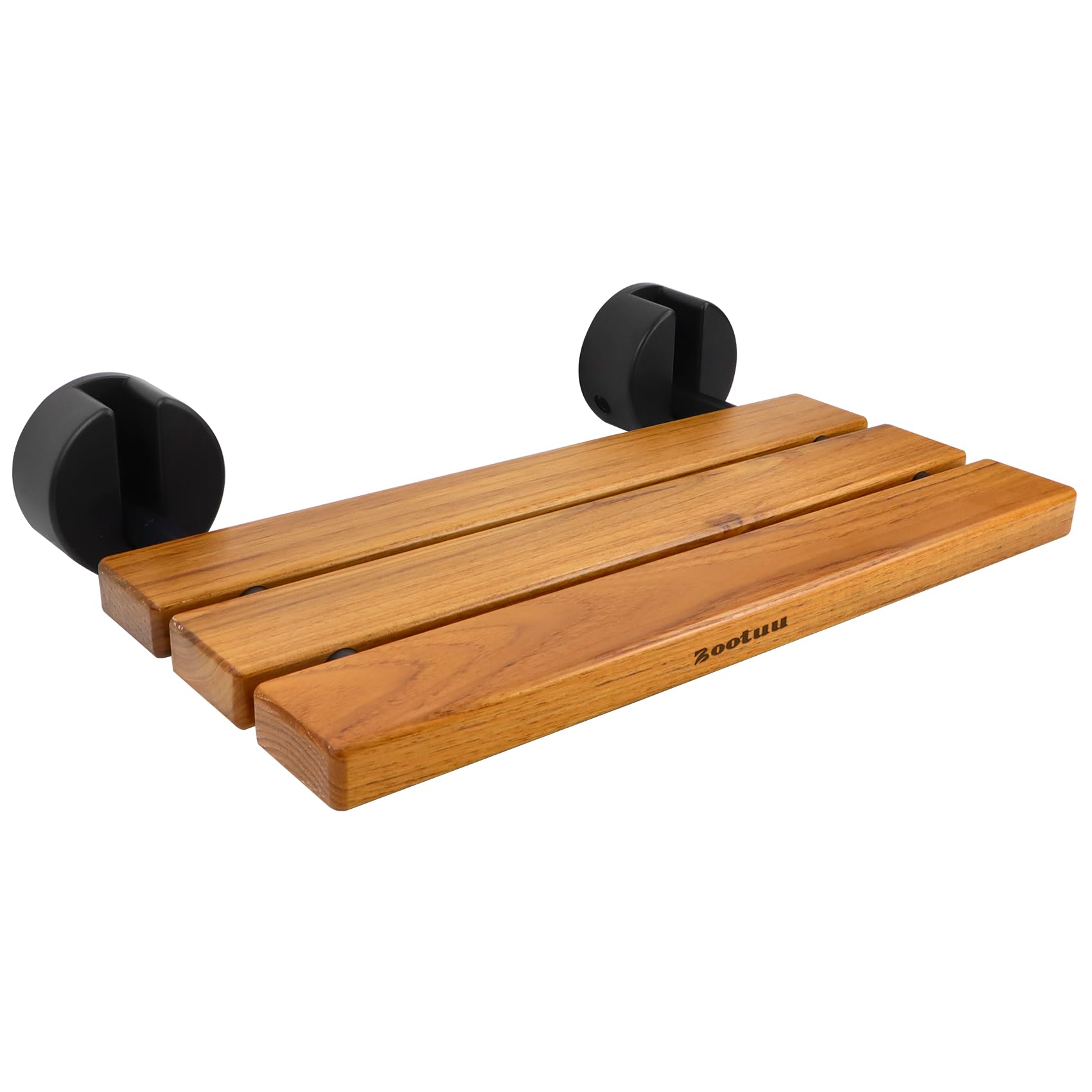 20 Inchs Teak Folding Shower Seat Wall Mounted, Folding Shower Seat with 400 Lb. Weight Capacity (Black Cover)