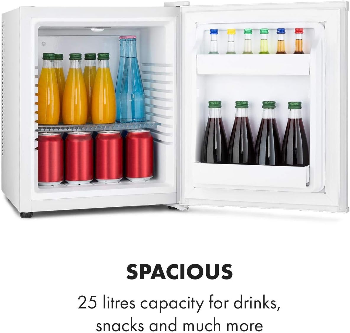 Aoboco Klarstein Happy Hour - Minibar, Mini-Kühlschrank, Getränkekühlschrank, Kompression, Kühltemperatur: 5-15 °C, lautlos: 0 dB, LED-Licht, 25 Liter weiß