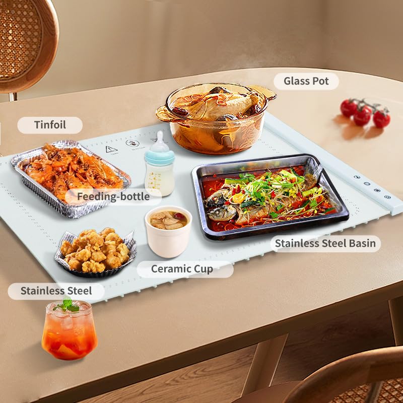 Estera calentadora para alimentos, calentamiento rápido y calentadores de alimentos plegables para fiestas, apagado automático de 1-4 horas y bloqueo infantil Estera calefactora de silicona para