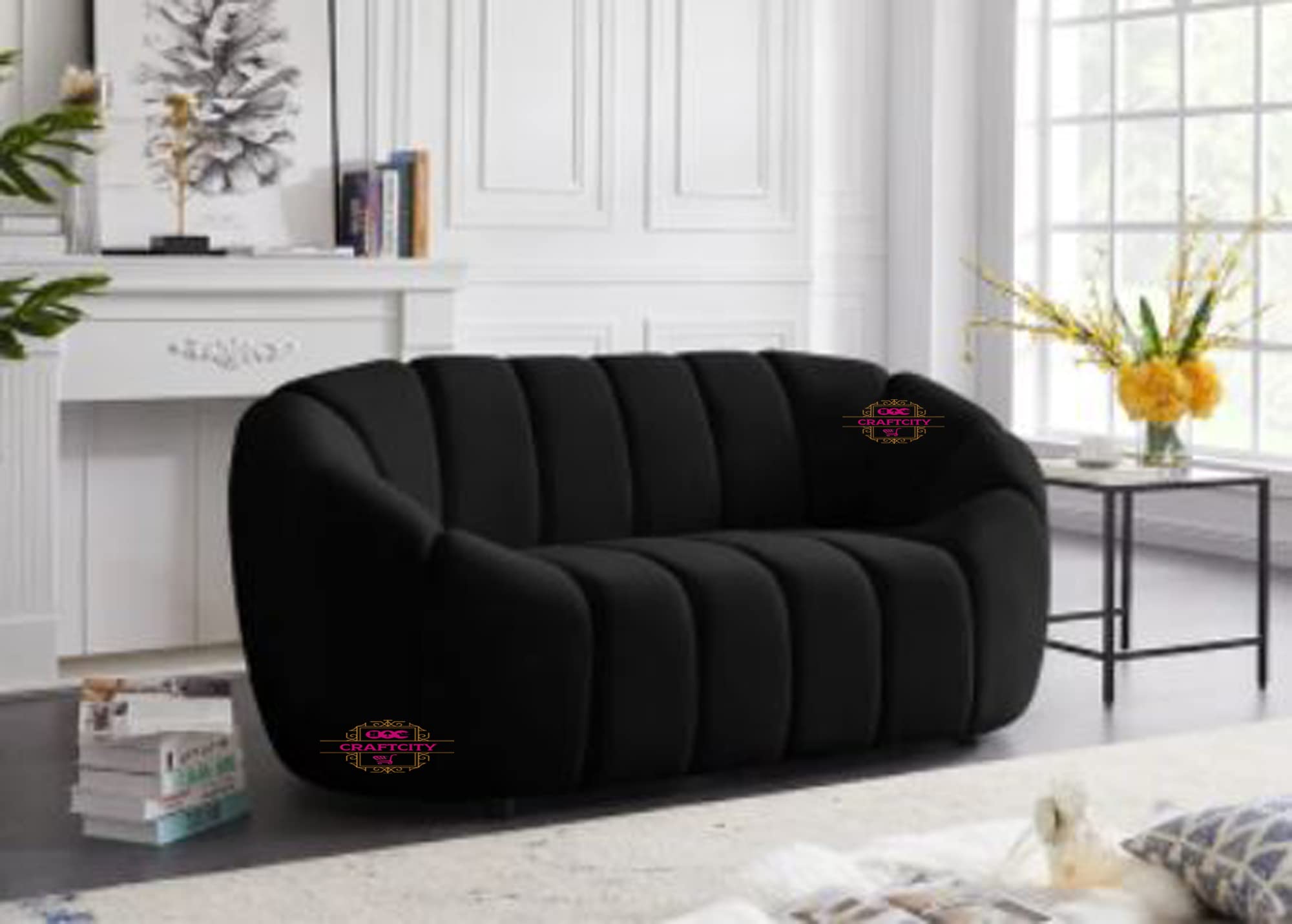 CRAFTCITY Sophisticated, Elegant, Durable & Comfortable LoveSeat Double Seater Sofa Set for Living Room and Office Two Seater (2 Seater) (Black)-image-29