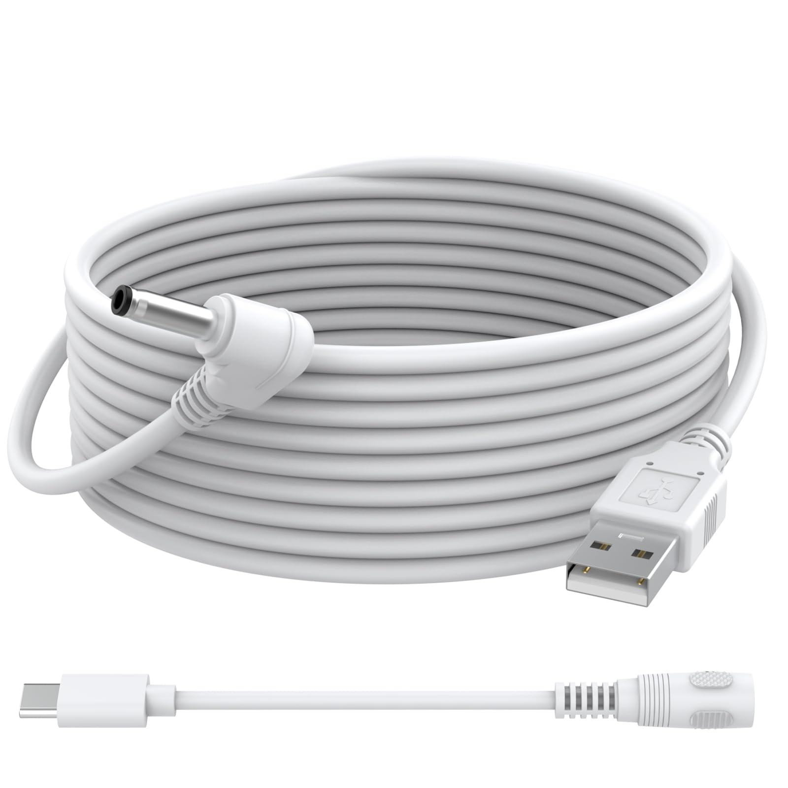 Charging Cable with DC Power Adapter Compatible with Ring Stick Up Cam Battery/Plug-in 3rd/2nd Gen, Spotlight Cam Plus/Pro Indoor/Outdoor, 4M Weatherproof Power Extension Cord (White)