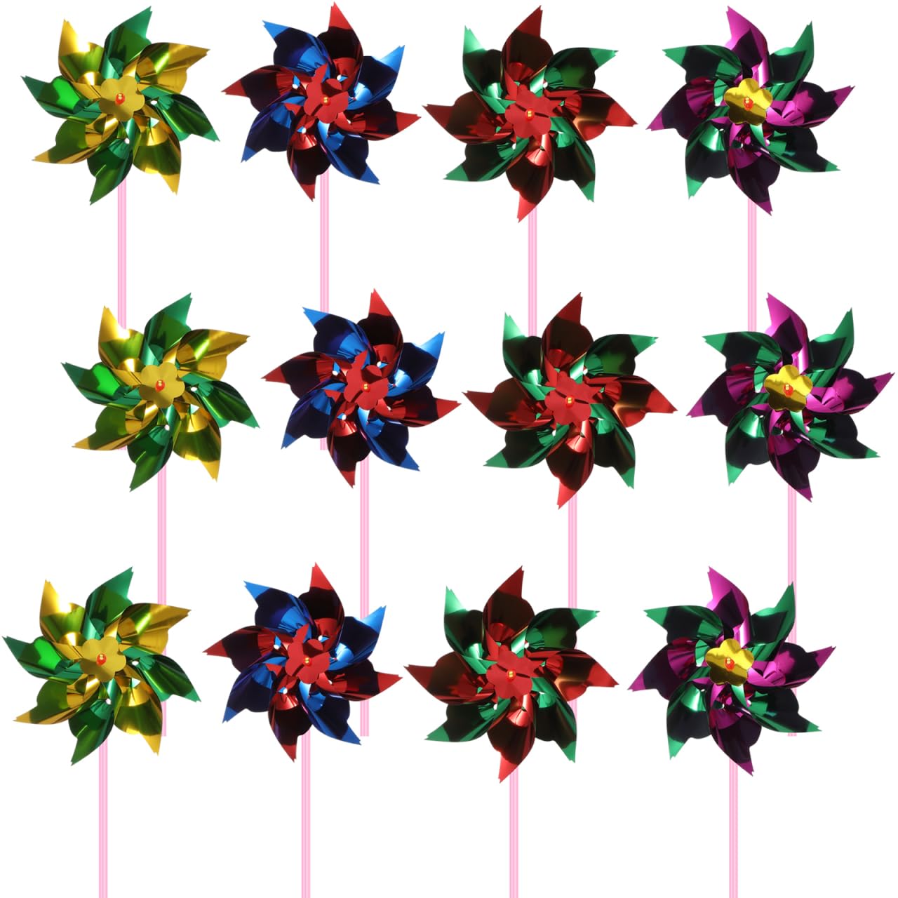 TOYANDONA 12 Pcs Rainbow Garden Pinwheels - Small Reflective Windmills for Outdoor Decor - Plastic Wind Pinwheels for Lawns, Flower Beds & Party Favors (26cm)