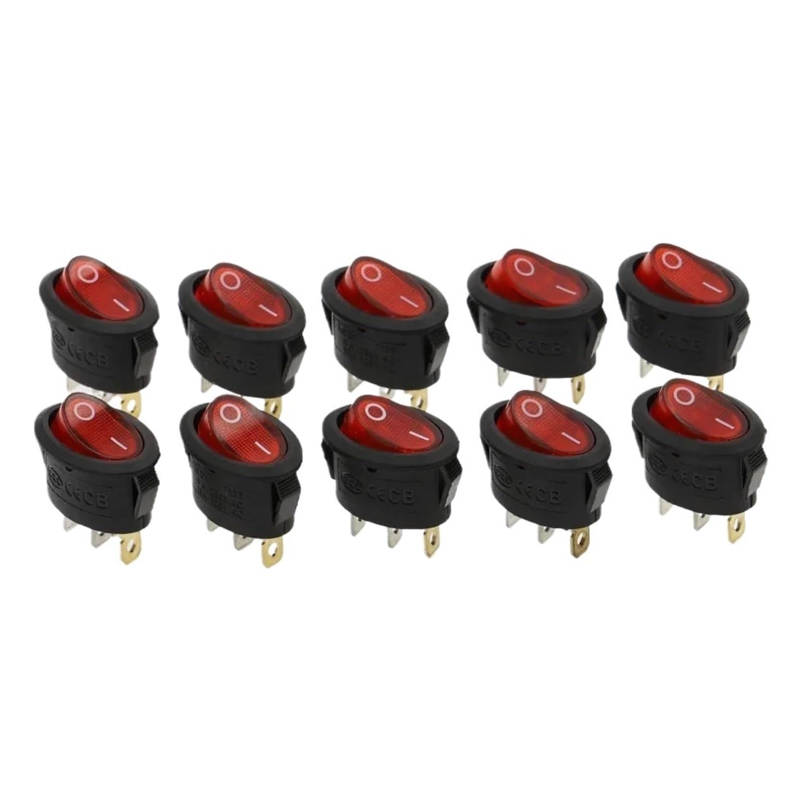 AUOQKQUT 10Pcs 2D3P-RED-LED KCD1 Oval Rocker Switch 10A Power Switch 6A 250V 10A 125V ON-OFF-ON