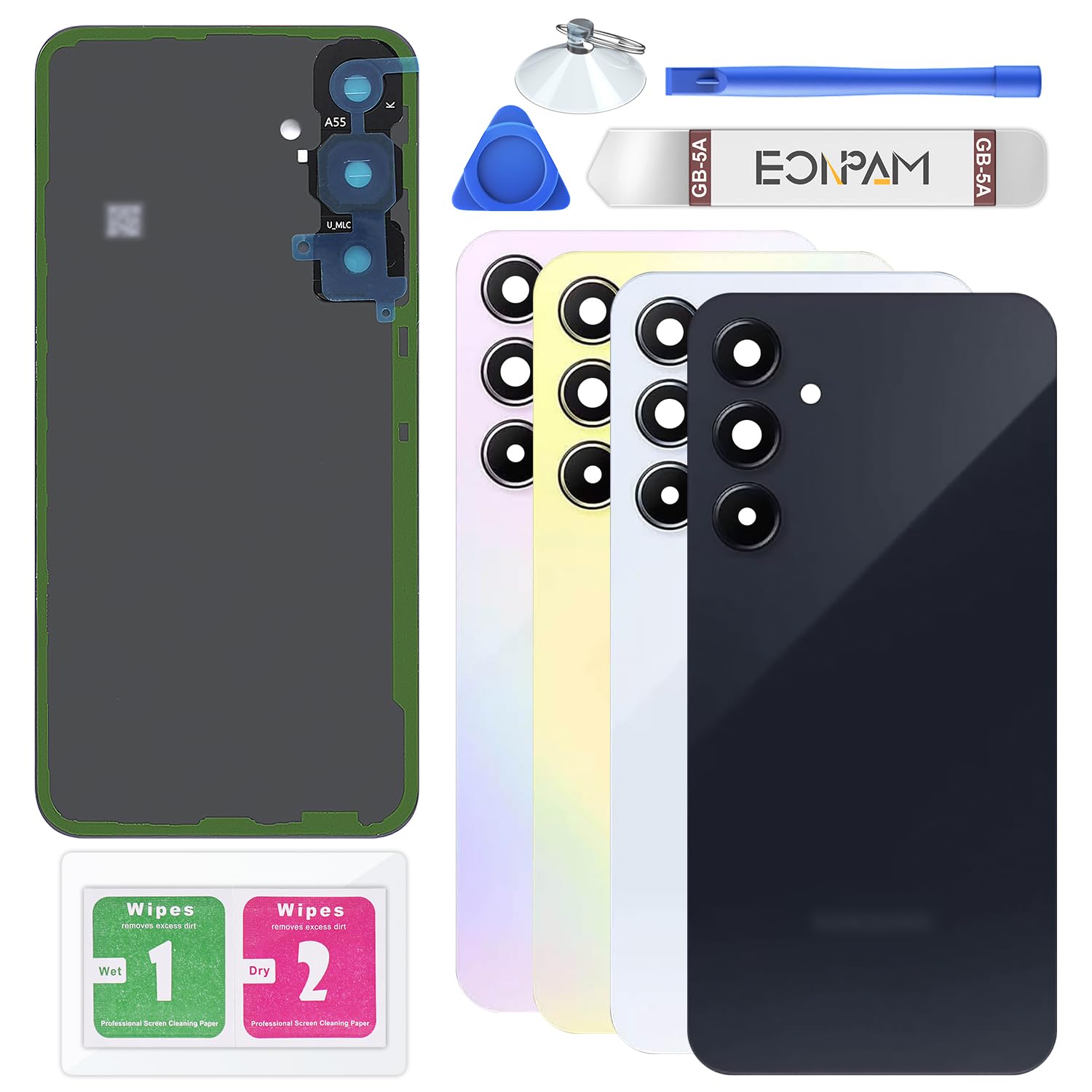 Akkudeckel für Samsung Galaxy A55 SM-A556 Schwarz | Backcover Original Qualität Rückseite Akkudeckel Rückseite Glas Back Glass Backcover Glas mit Kameraglas Reparatur Set.
