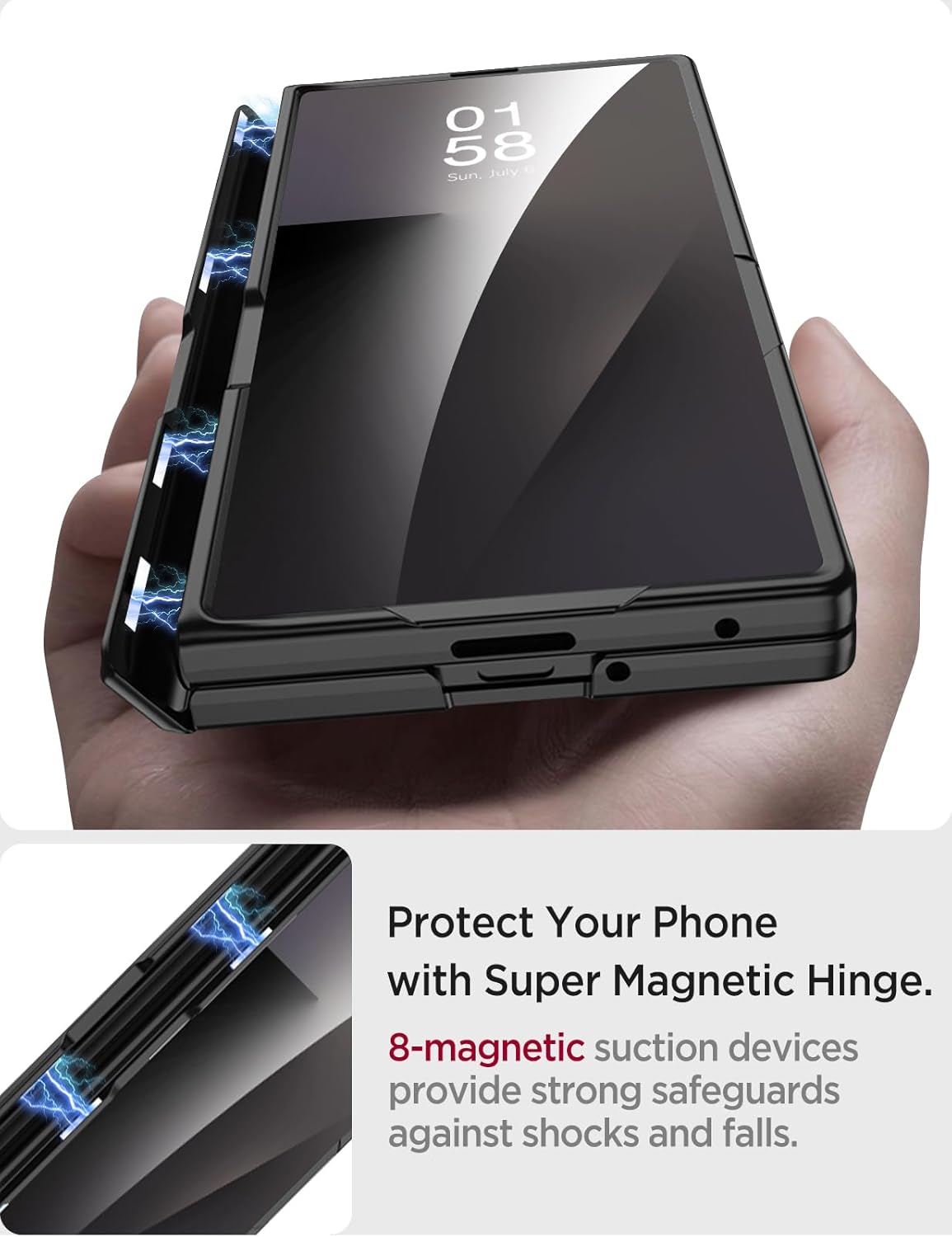 Miimall Slim Case for Samsung Galaxy Z Fold 7 Case with Screen Protector, [Wireless Charging]Built-in Adjustable Kickstand & Magnetic Hinge Protection Full-Body Phone Case for Galaxy Z Fold 7 5G Black - Image 3