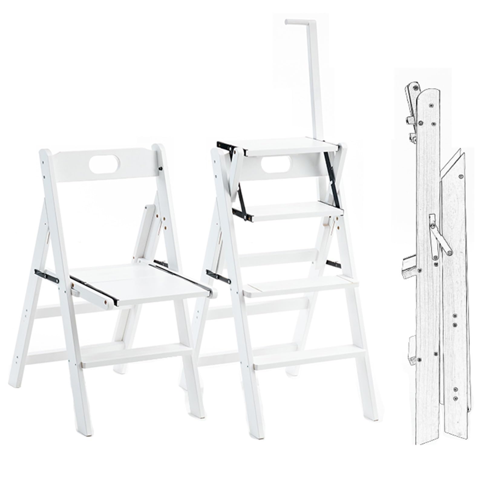 Chaise échelle multifonctionnelle 2 en 1 en bois avec accoudoirs, présentoir escabeau maison